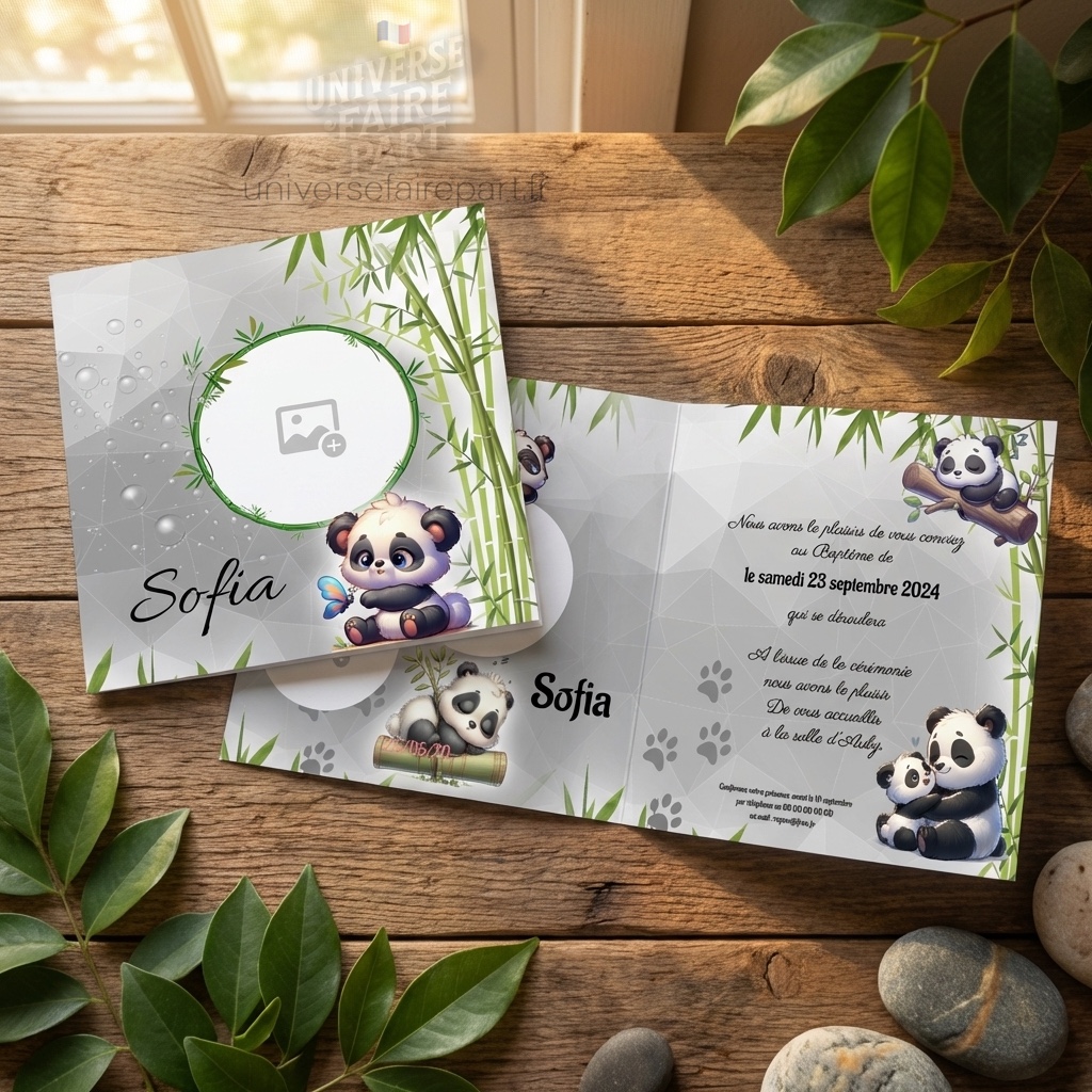 N°302 - Faire-part Panda bambou bébé