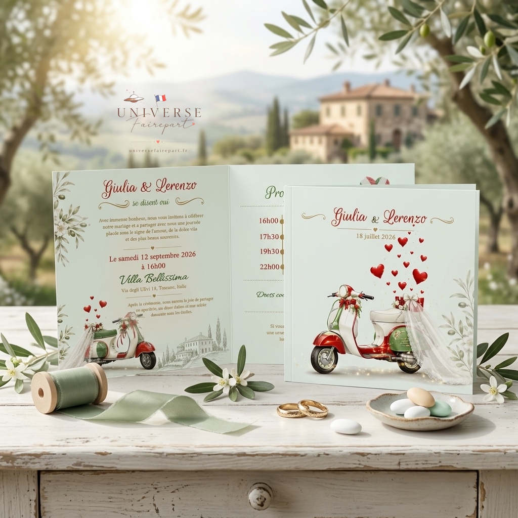 N°441 Faire-part Voyage Vespa Italie Dolce Vita