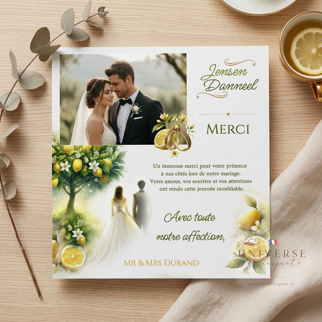 N°187.8 Carte remerciement Mariage Citron sucré
