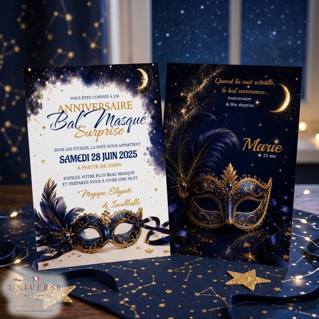 N°180 Faire-part bal masqué anniversaire fête surprise