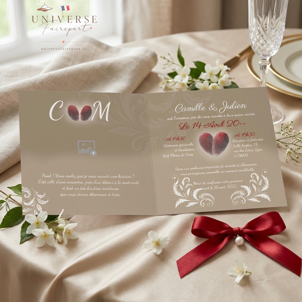 N°185 Faire-part mariage Nos empreintes coeur et kraft