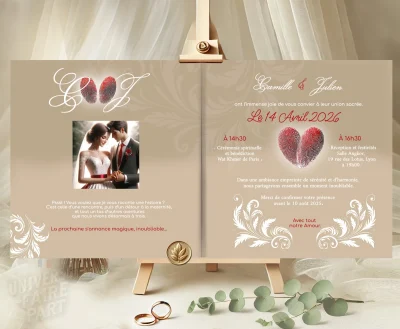 N°185 - Faire-part mariage Nos empreintes coeur et kraft