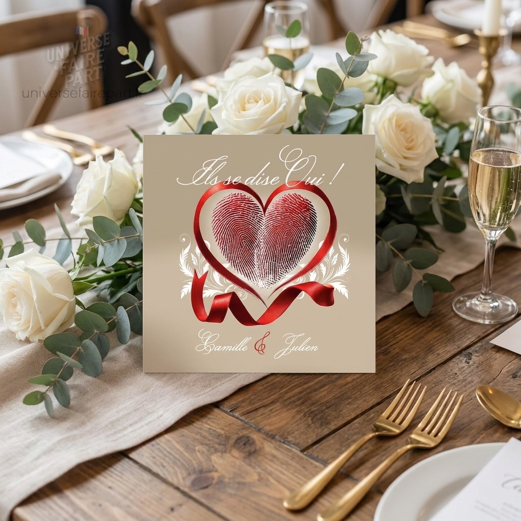 N°185 – Faire-part mariage Nos empreintes coeur et kraft