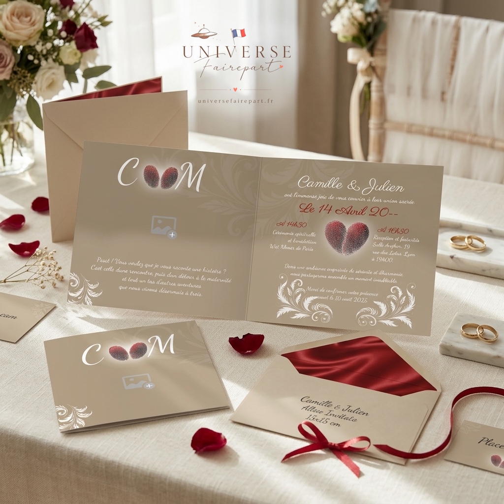 N°185 Faire-part mariage Nos empreintes coeur et kraftN°185 Faire-part mariage Nos empreintes coeur et kraft