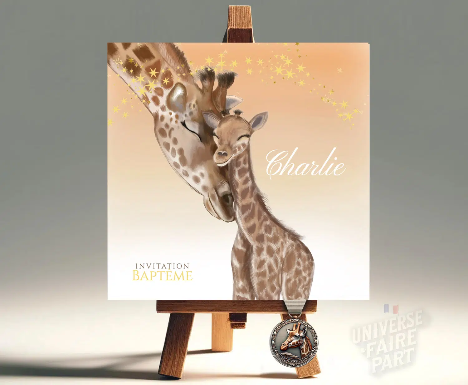 N°396 - Faire-part maman Girafe et girafon Unisexe Baptême
