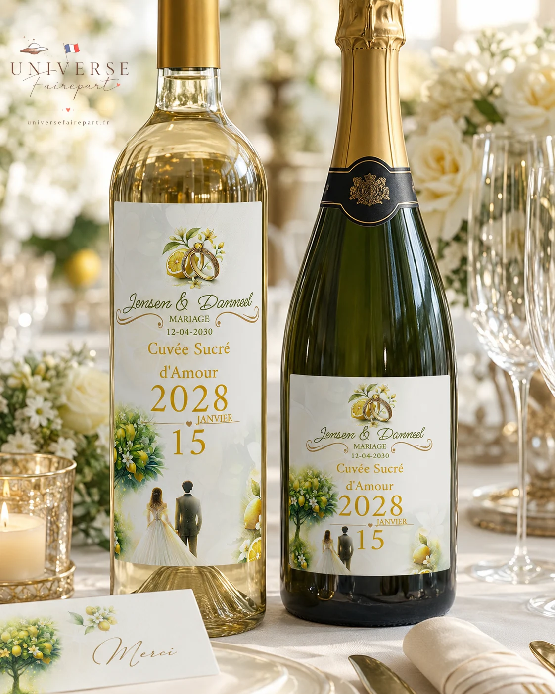 N°187.5  Etiquette bouteille Mariage Citron sucré