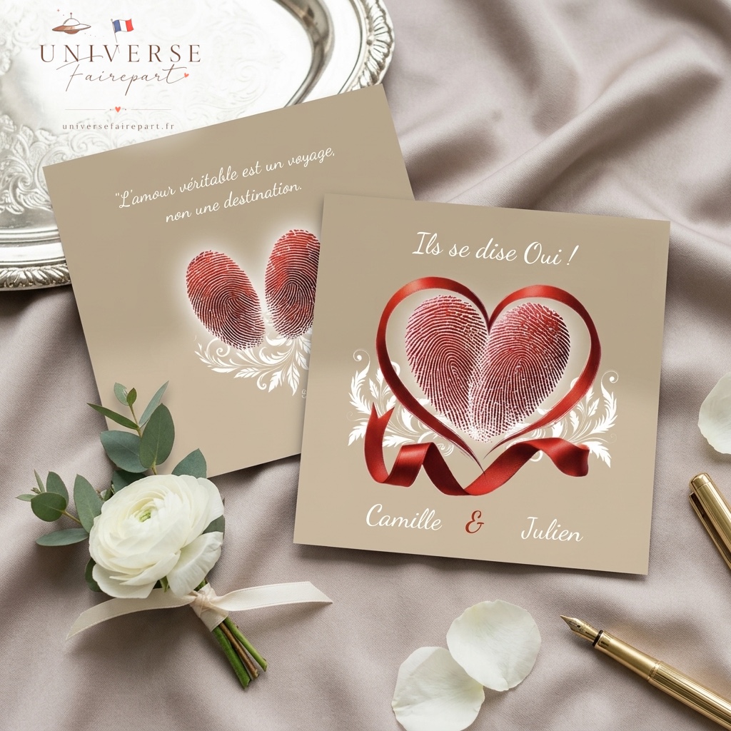 N°185 Faire-part mariage Nos empreintes coeur et kraft