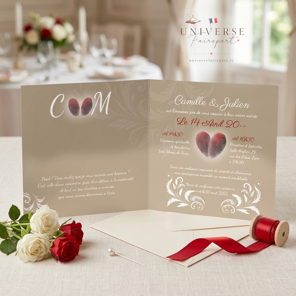 N°185 Faire-part mariage Nos empreintes coeur et kraft