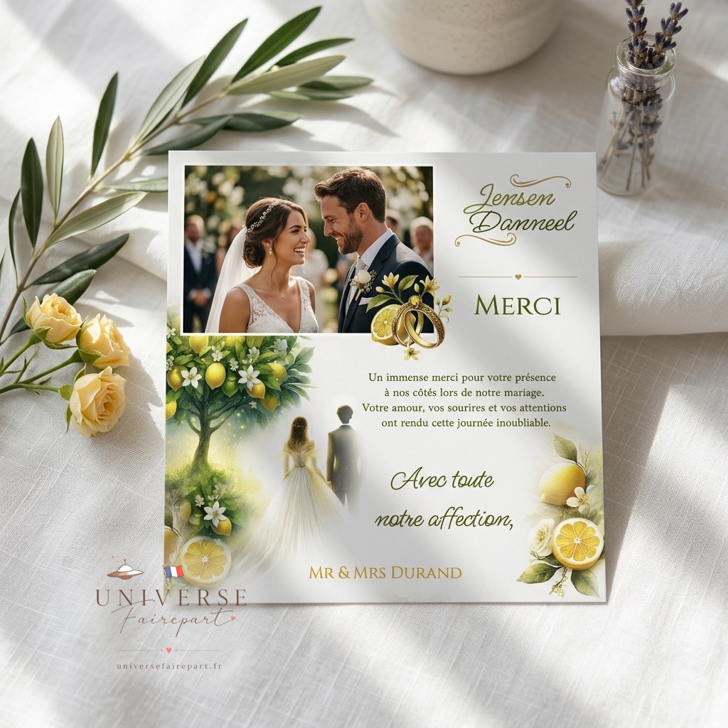 N°187.8 Carte remerciement Mariage Citron sucré
