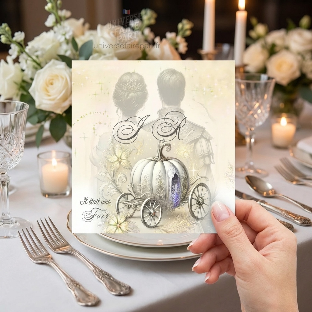 N°358 – Faire-part invitation Cendrillon citrouille & pantoufle de verre