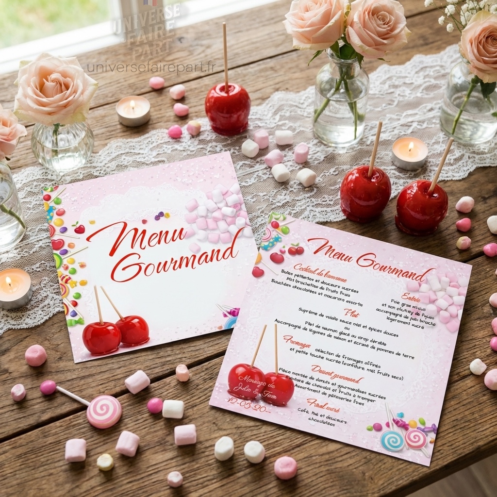 N°350 Gourmandise Carte menu  pomme d&rsquo;amour