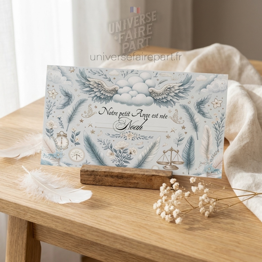 N°60 – faire-part  Chérubin Céleste Ange et plume