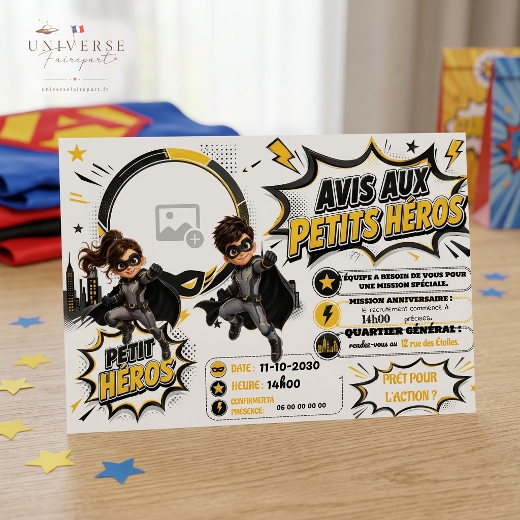 N°278 Invitation Batman héros fille ou garçon au choix