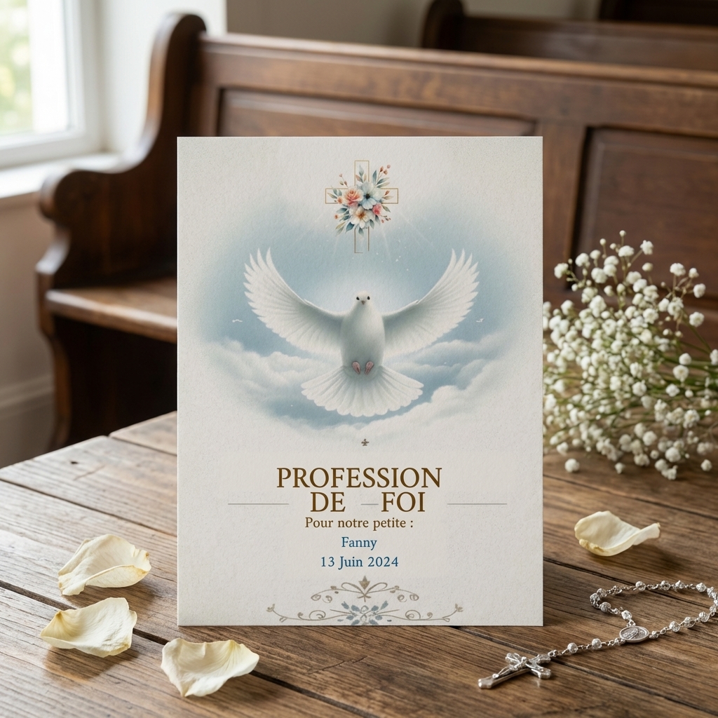 N°63 - Ange et plume Faire-part Profession de Foi un ange