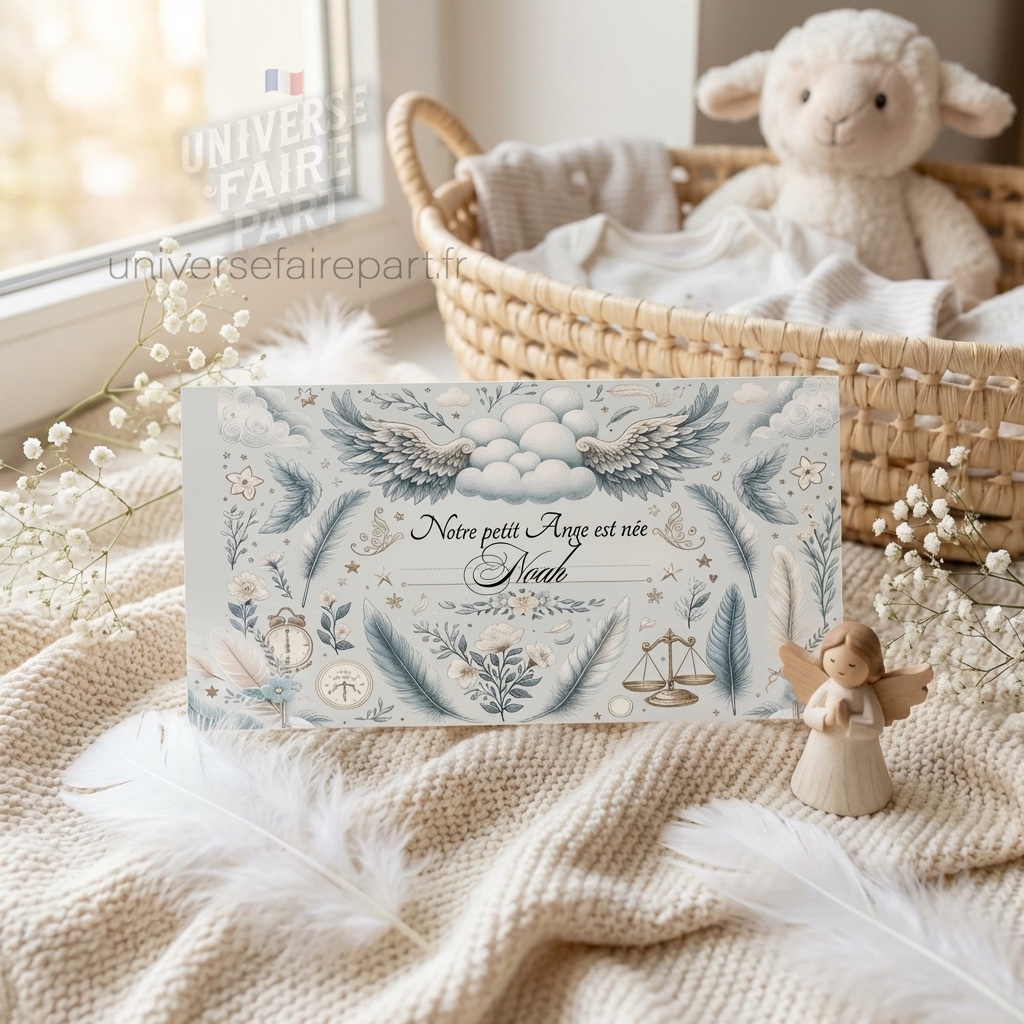 N°60 – faire-part  Chérubin Céleste Ange et plume