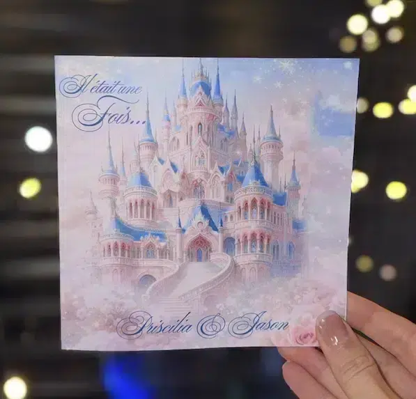 N°181 - Faire-part Mariage château or rose Royal tendresse