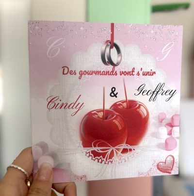 N°256 - Faire-part gourmandise pomme d'amour rouge mariage