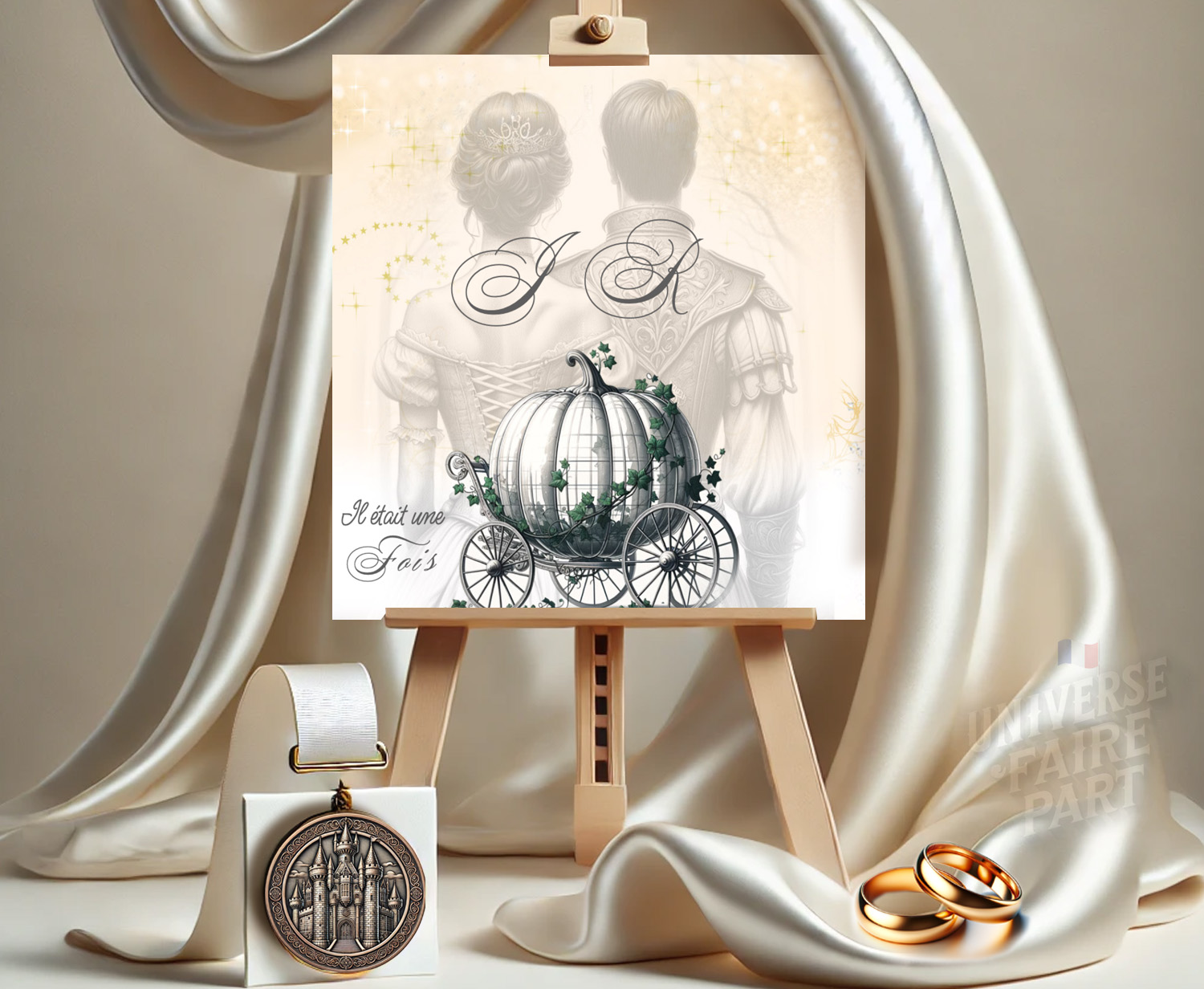 N°358 - Faire-part invitation Cendrillon citrouille & pantoufle de verre