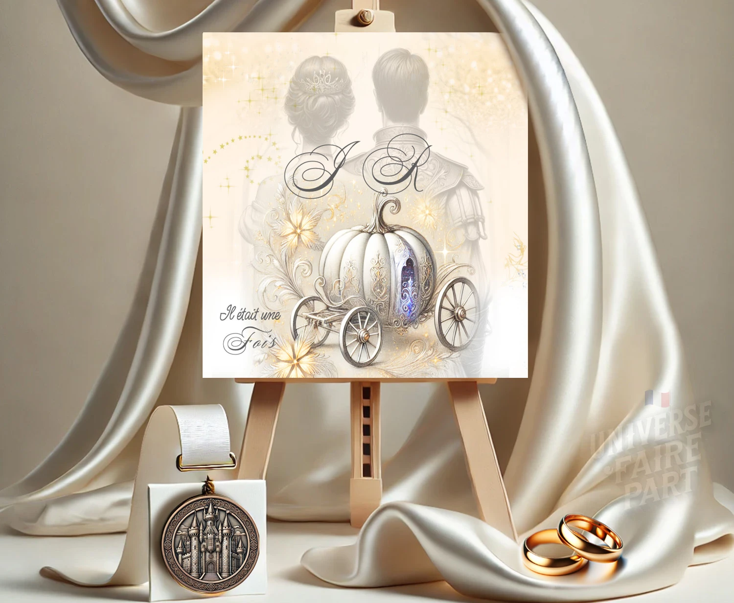 N°358 - Faire-part invitation Cendrillon citrouille & pantoufle de verre