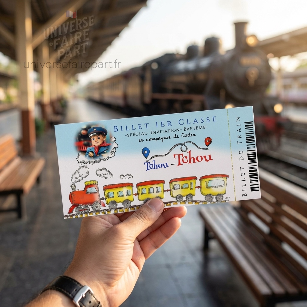 N°102 – Faire-part  Original – Dessin crayon train