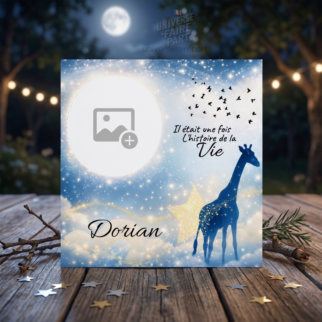 N°335 – Faire-part invitation  bleu roi lion savane  girafe