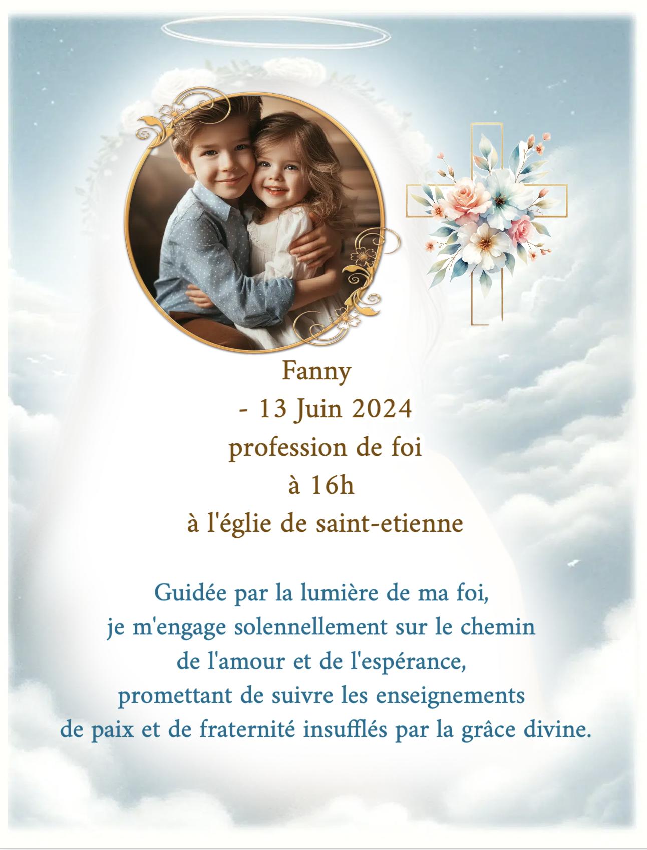 N°63 - Ange et plume Faire-part Profession de Foi un ange