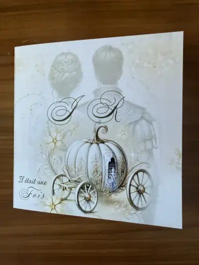 N°358 - Faire-part invitation Cendrillon citrouille & pantoufle de verre