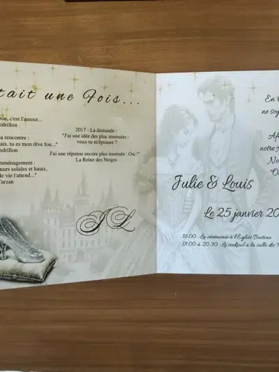 N°358 - Faire-part invitation Cendrillon citrouille & pantoufle de verre