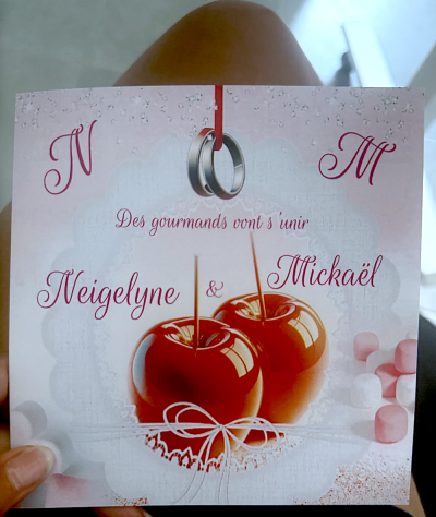 N°256 - Faire-part gourmandise pomme d'amour rouge mariage