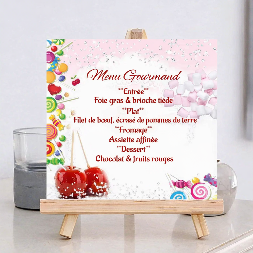 N°350 - Gourmandise Carte menu ou faire-part invitation pomme d'amour
