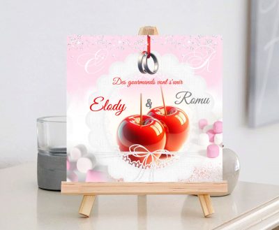 N°256 - Faire-part  gourmandise pomme d'amour rouge  mariage – Image 3