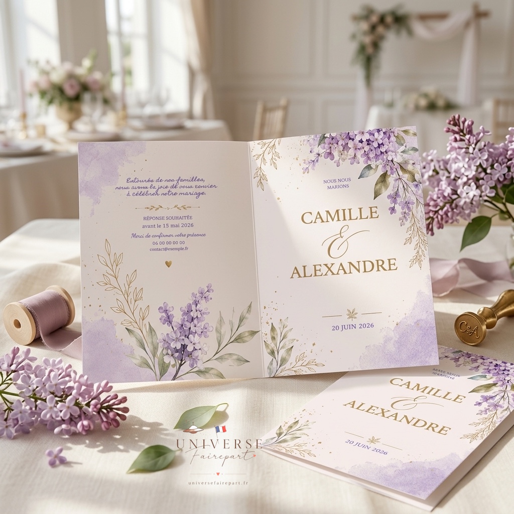 N°264 Faire-part mariage Lilas Champêtre
