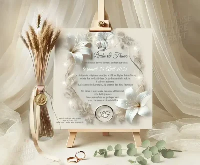 N°247 - Faire-part carte Lys argent Mariage