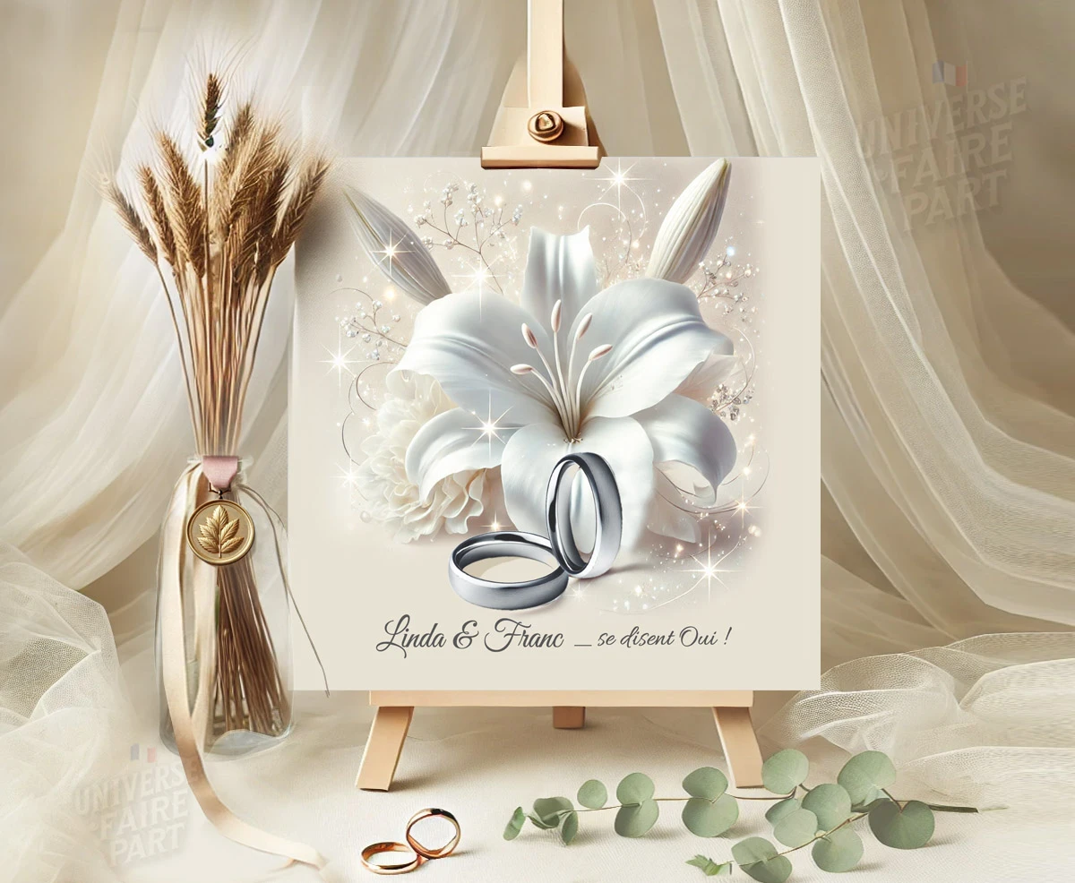 N°247 - Faire-part carte Lys argent Mariage