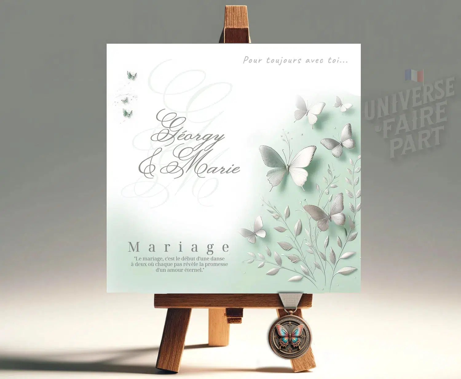 N°265- Faire-part Papillons douceur vert pastel