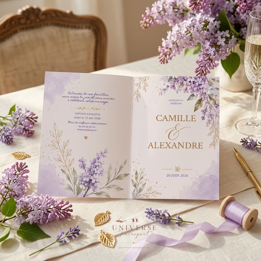 N°264 Faire-part mariage Lilas Champêtre