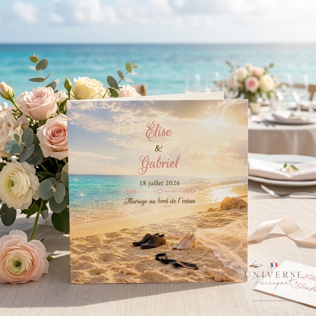 N°268 Faire-part Mariage Plage Chic et Romantique