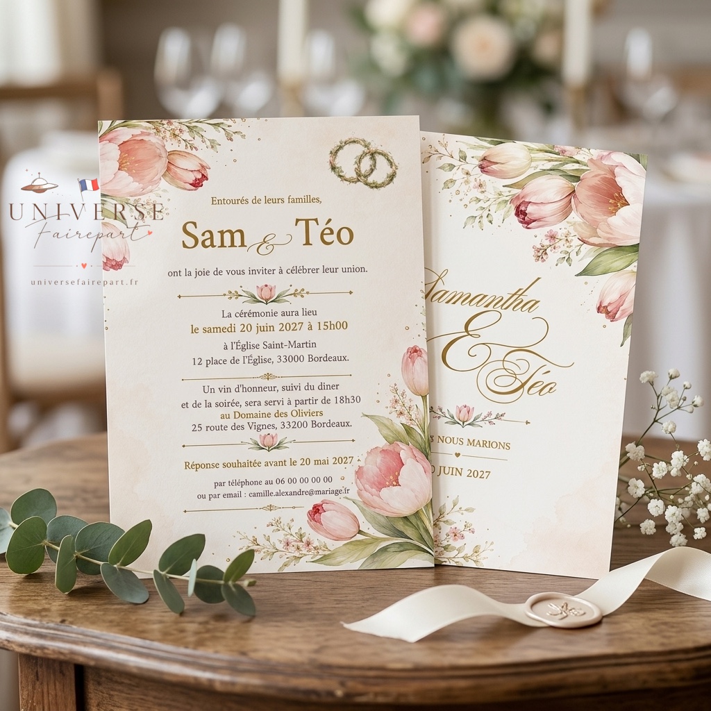 N°276 Faire-part mariage douceur de Tulipes