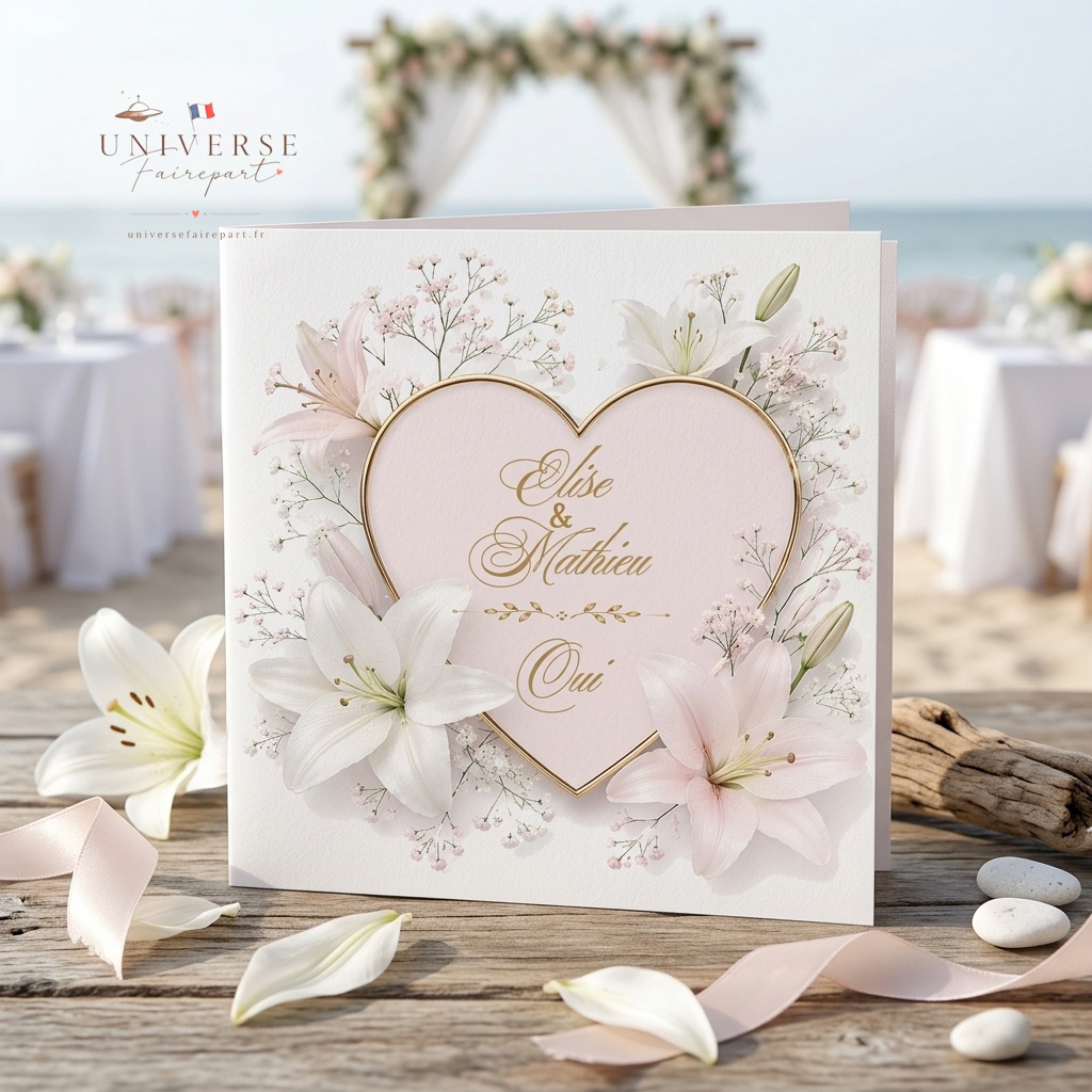 N° 251 Faire-part mariage voyage avec les lys