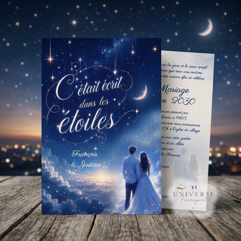 N°179 Faire-part bleu nuit c&rsquo;était écrit dans les étoiles