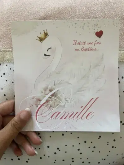N°389 - Faire-part invitation Cygne rose poudrée