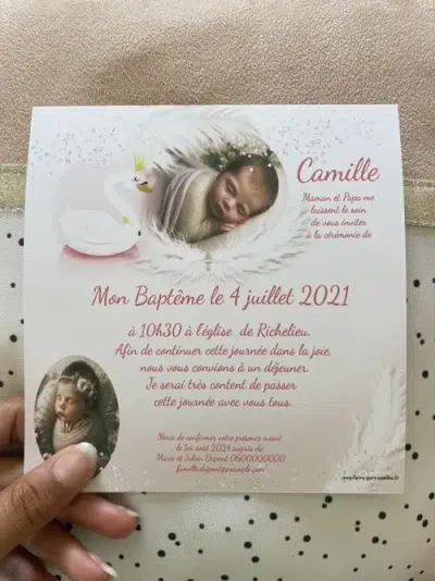 N°389 - Faire-part invitation Cygne rose poudrée