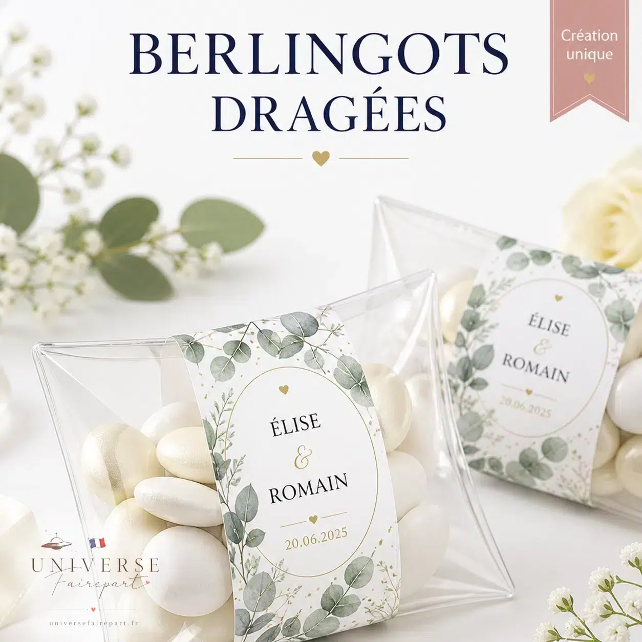 Création Unique Lot de 10 Boîtes Berlingot dragée