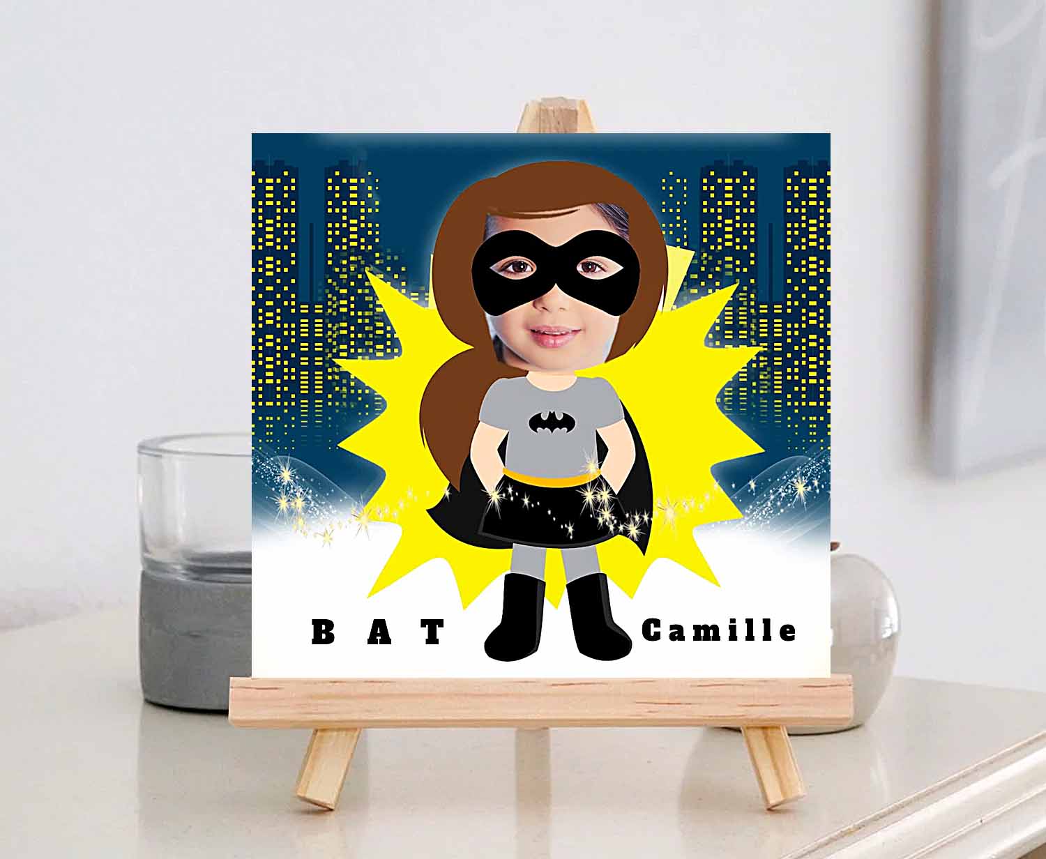 N°279 - Faire-part Original invitation Batman Batgirl super héros Fille