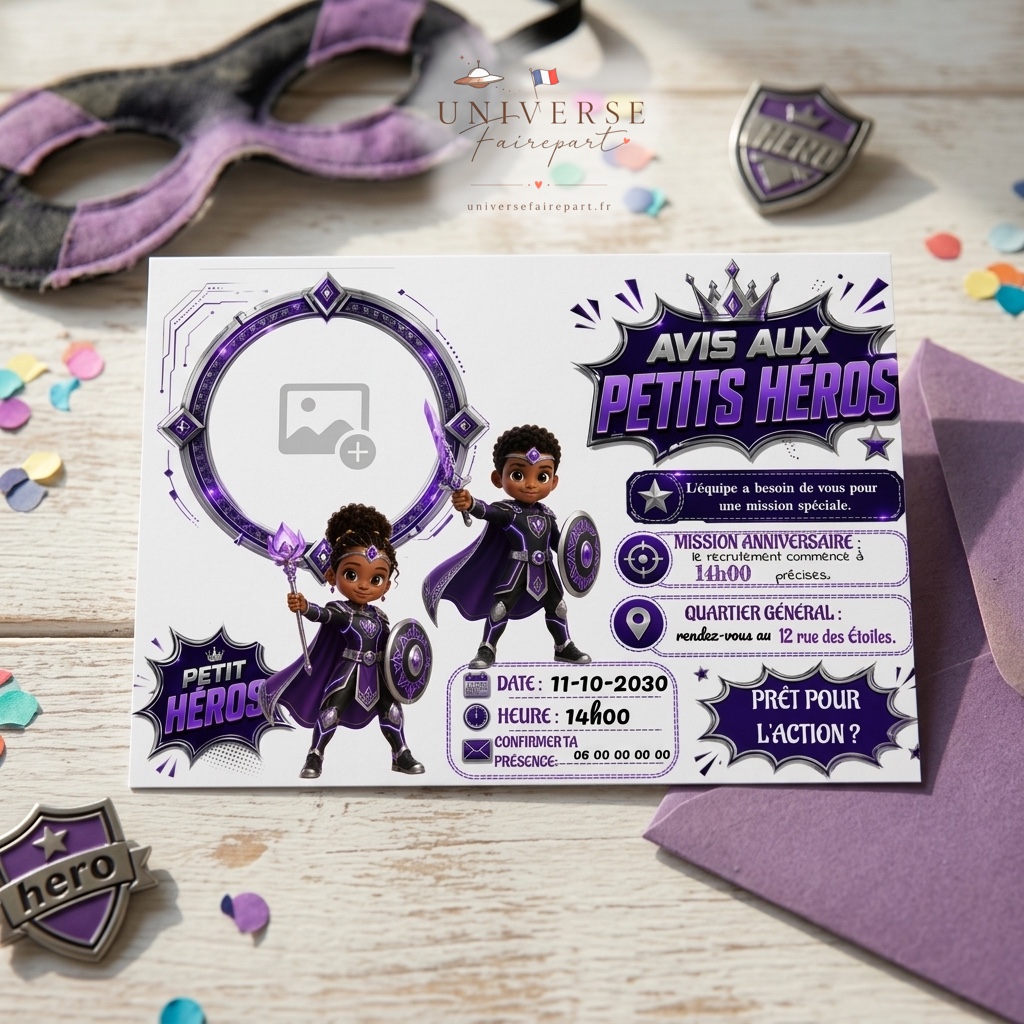 N°284 invitation Wakanda  Black panther héros fille ou garçon au choix