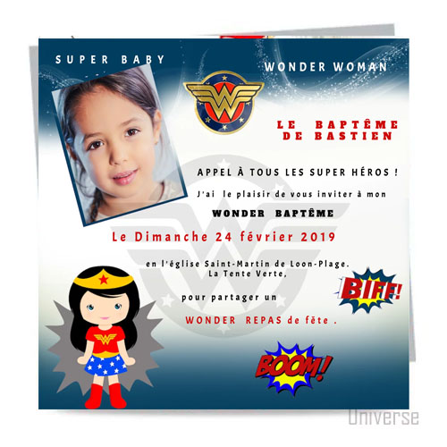 8 Cartes d'invitation avec enveloppes Wonder Woman™ 10x16cm