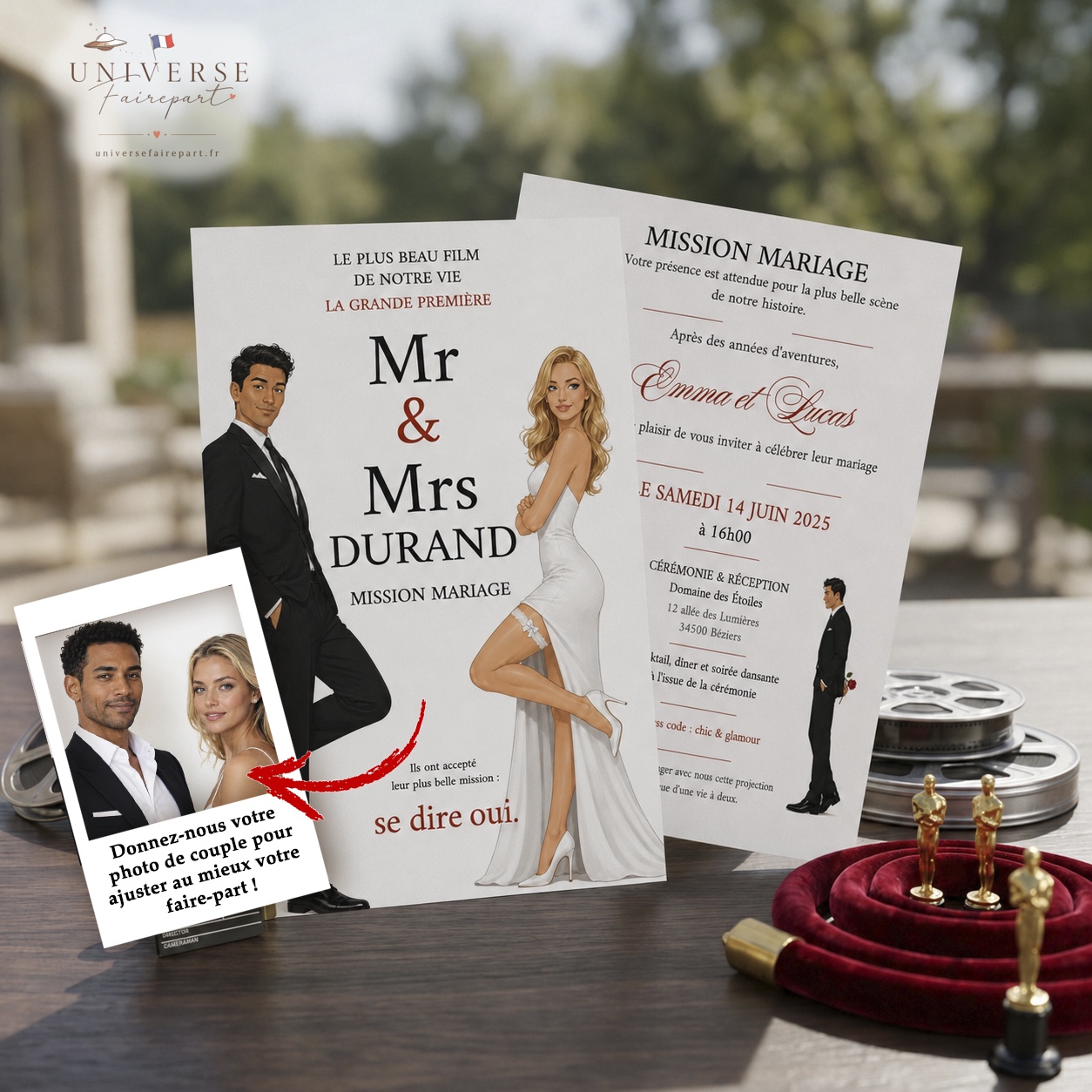 N°287 Faire-part mariage mr & mrs cinema