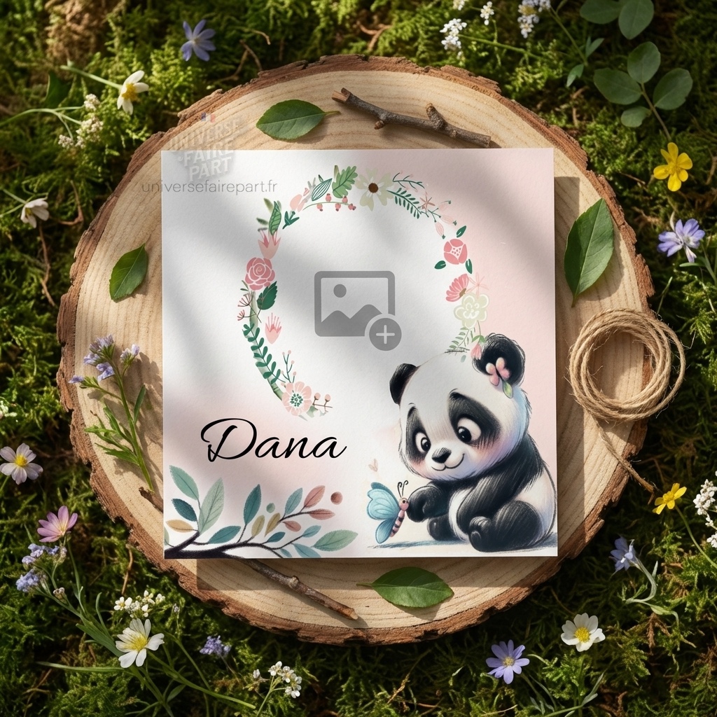 N°342 – Faire-part Petit panda tendre rosé fille