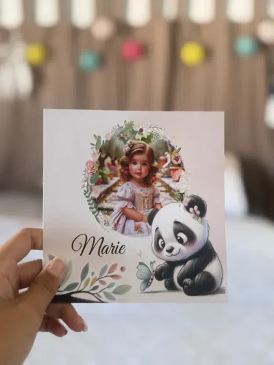 N°342 - Faire-part Petit panda tendre rosé fille