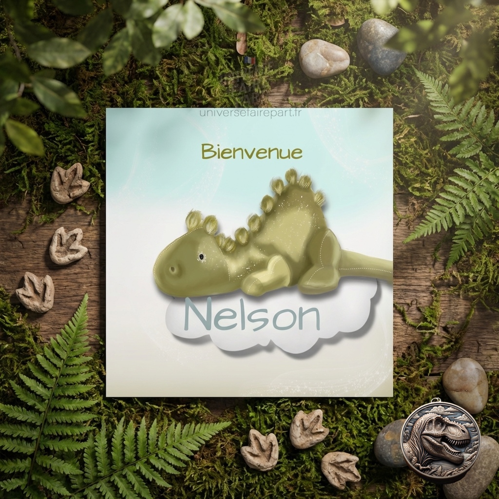 N°397- Faire-part Naissance dinosaure pastel